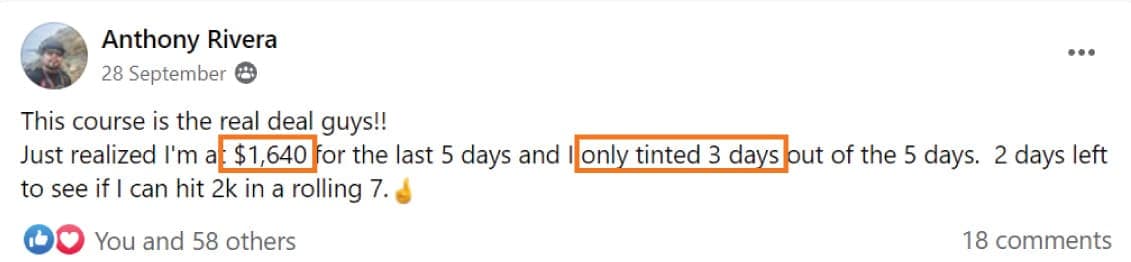 Galaxy Tints: $1,640, Reported over three working days