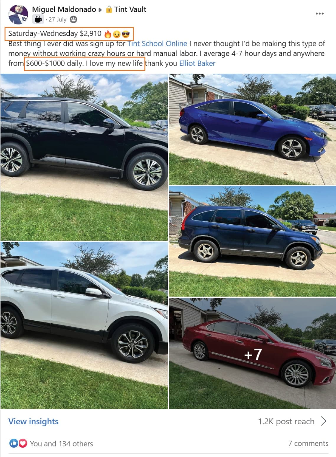 Beast Auto Tints: $2,910, Reported over five days
